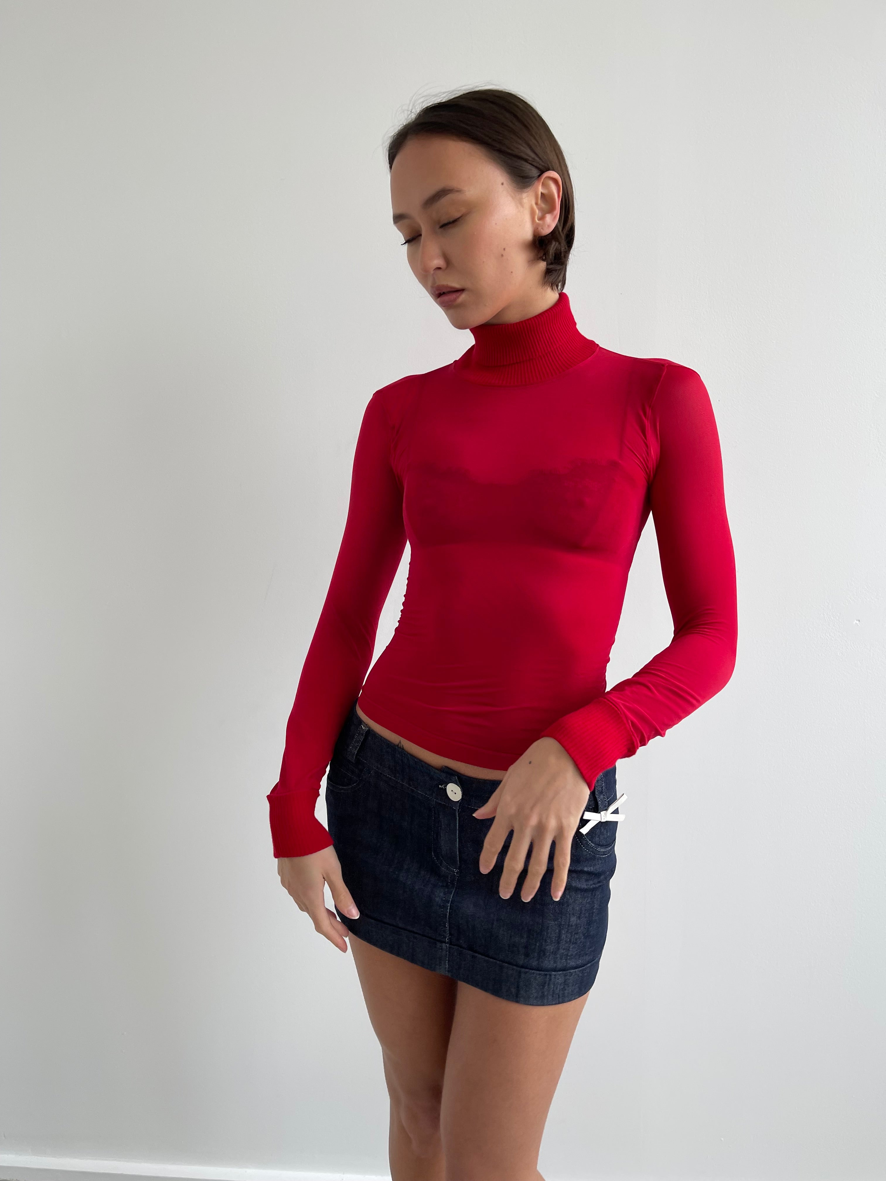Wolford red mesh long sleeved turtleneck