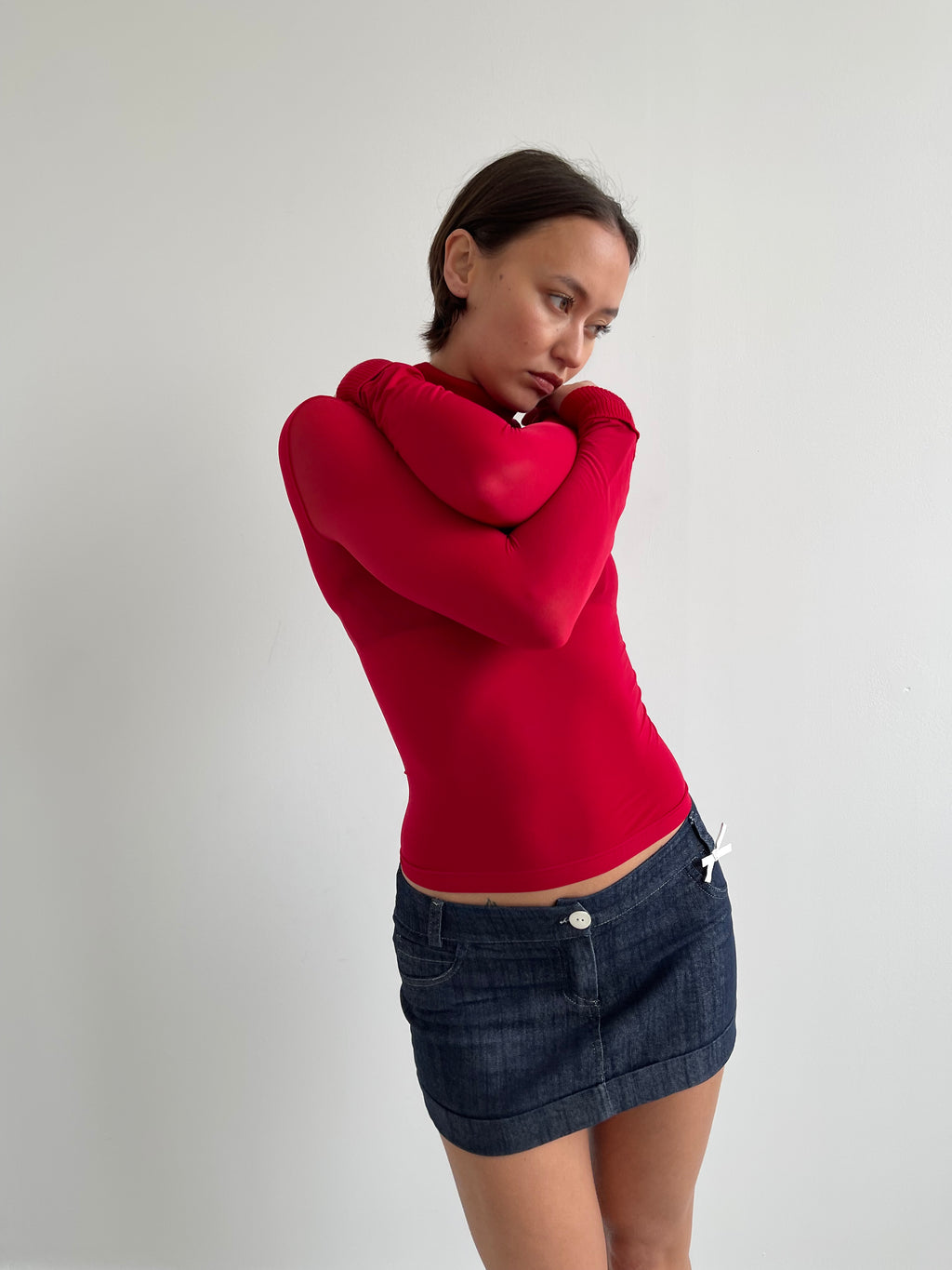 Wolford red mesh long sleeved turtleneck