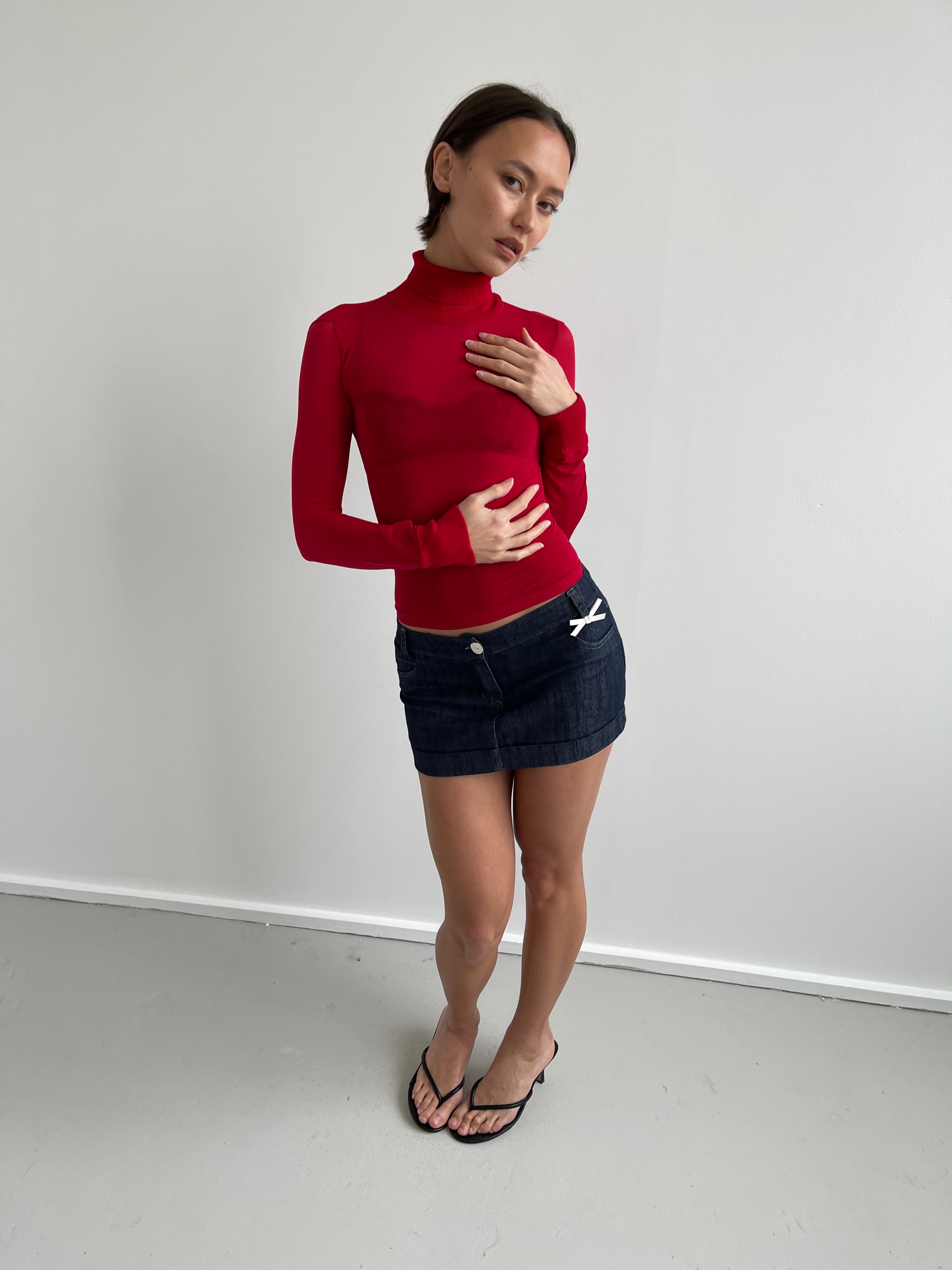 Wolford red mesh long sleeved turtleneck
