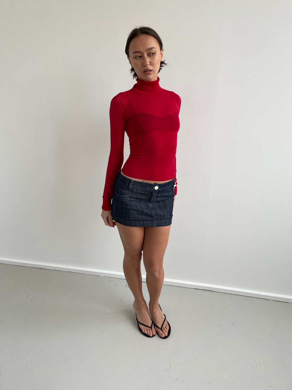 Wolford red mesh long sleeved turtleneck