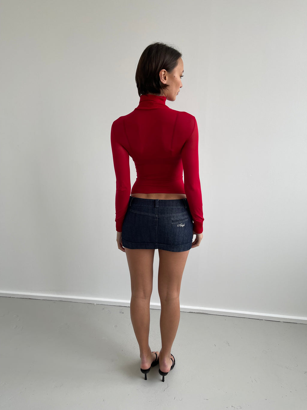 Wolford red mesh long sleeved turtleneck
