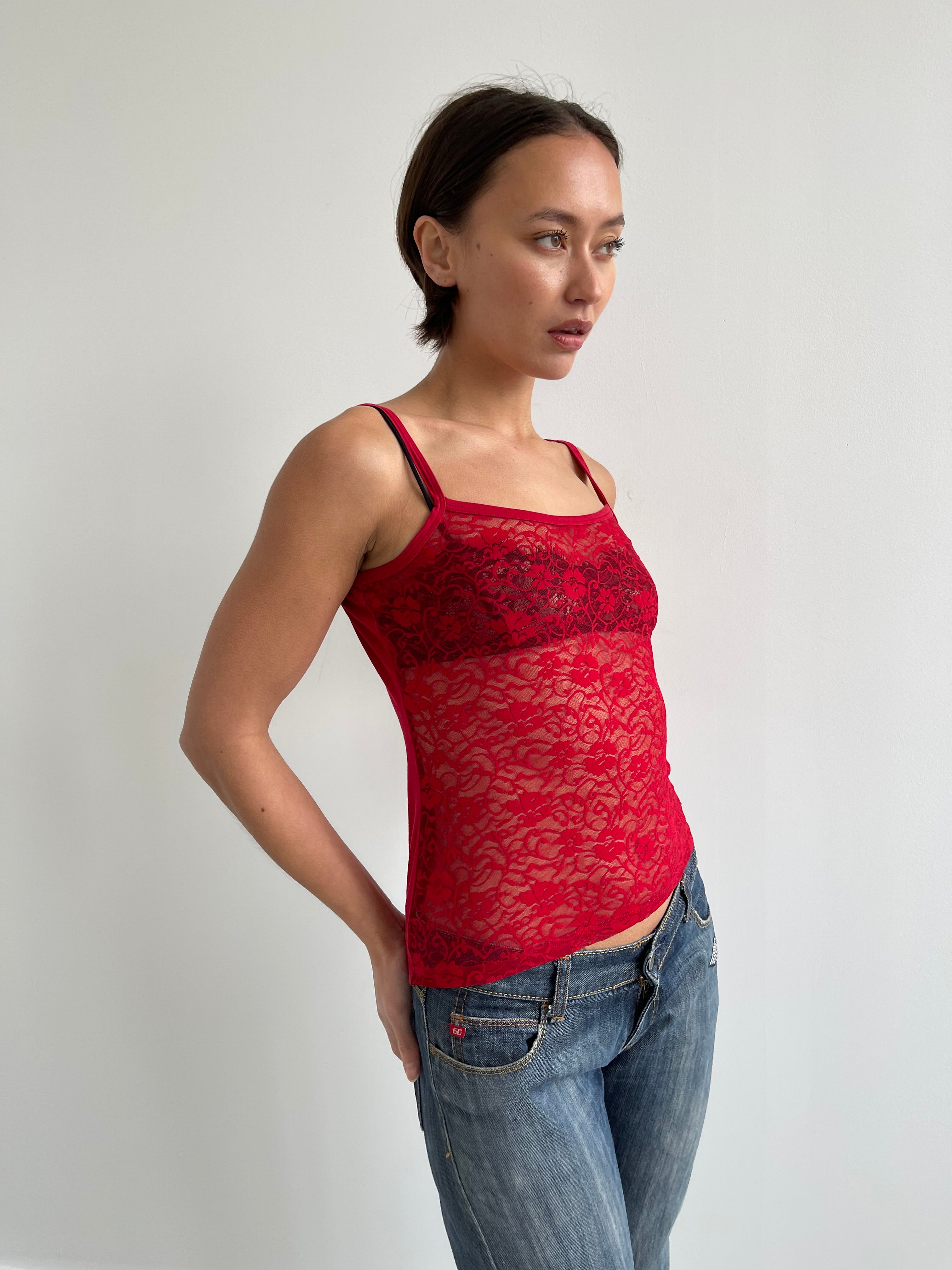 Tezenis vintage red lace cami top
