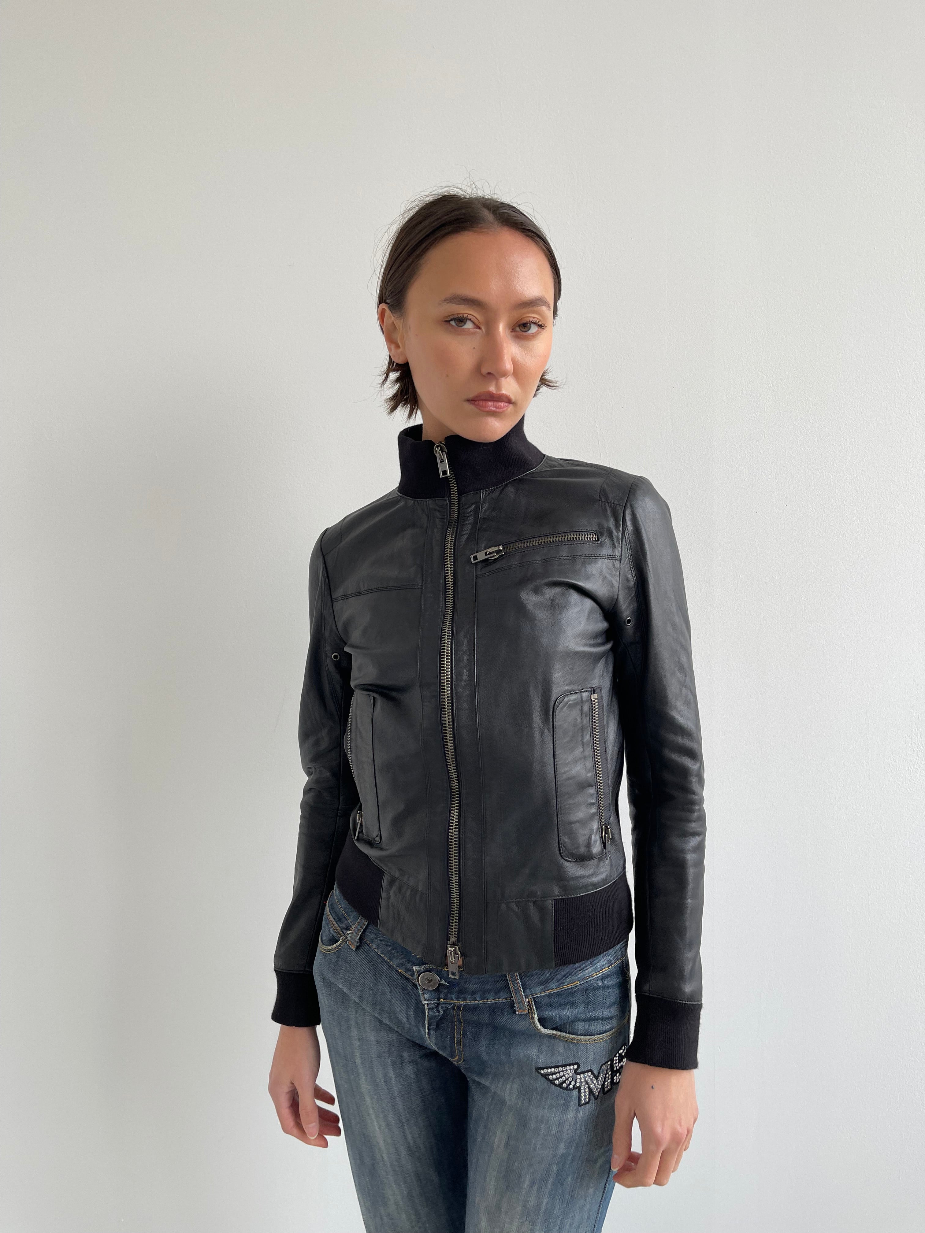 Buttery soft black leather bomber jacket