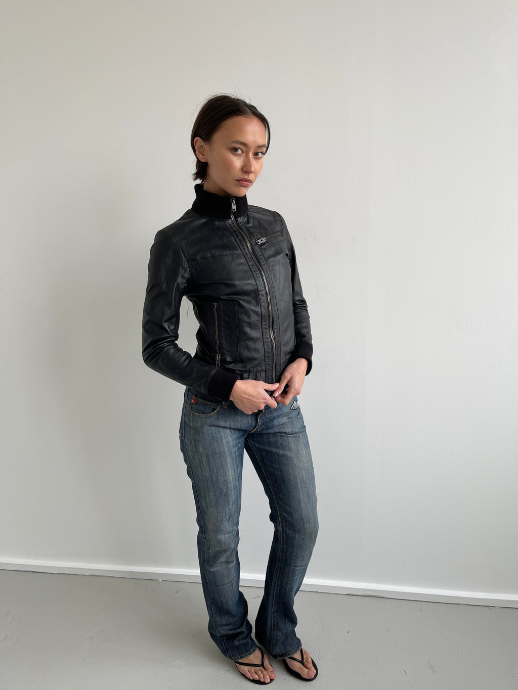 Buttery soft black leather bomber jacket