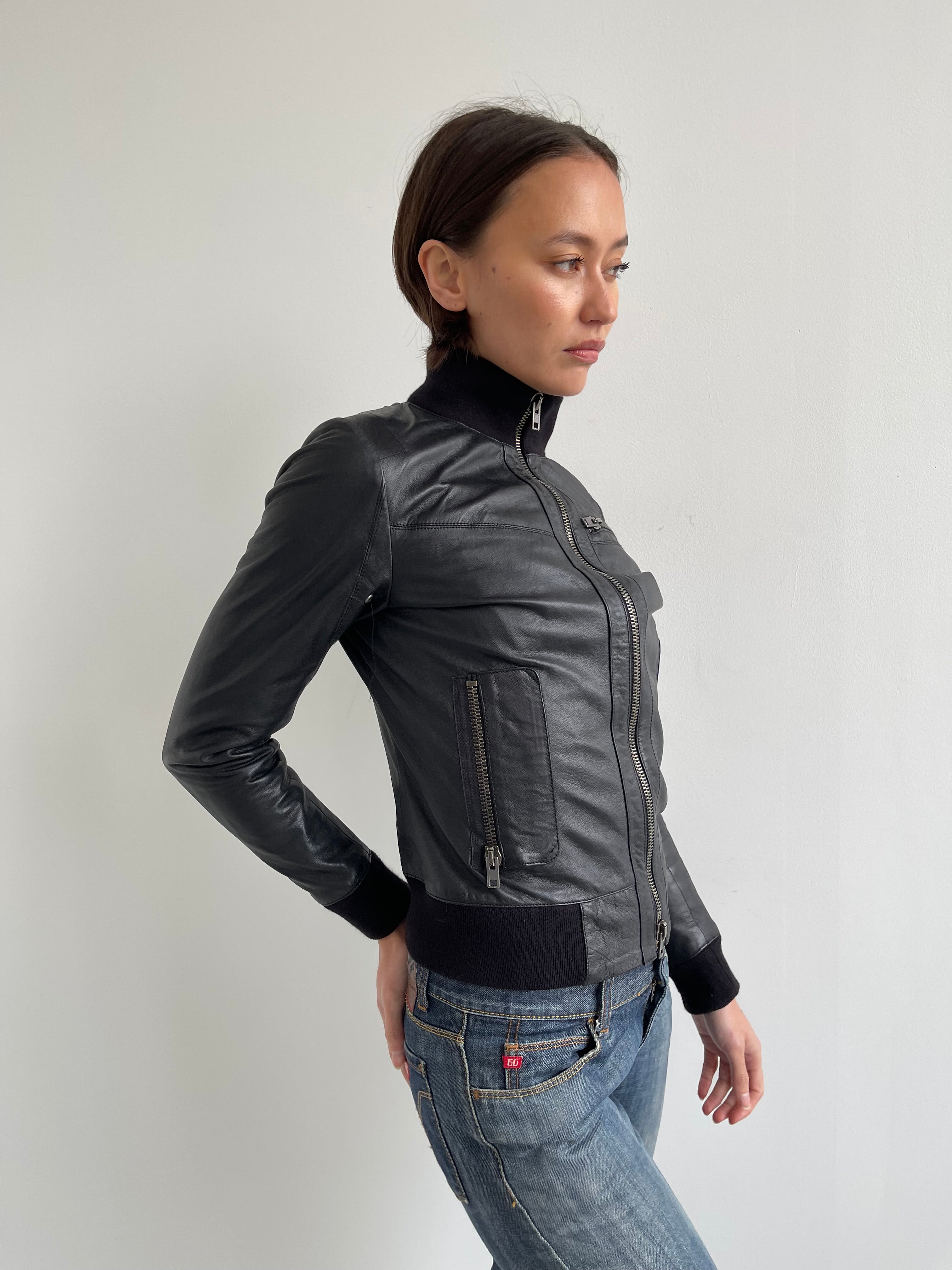 Buttery soft black leather bomber jacket