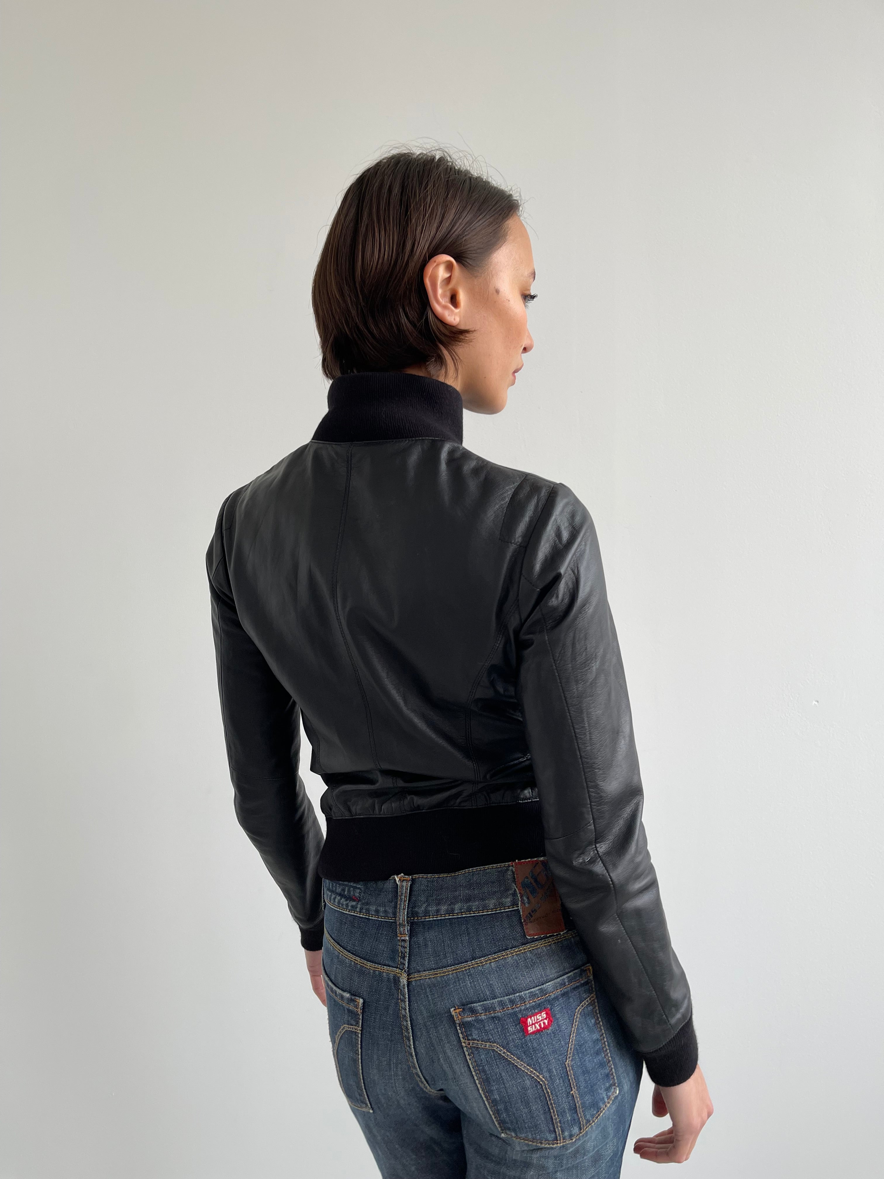 Buttery soft black leather bomber jacket