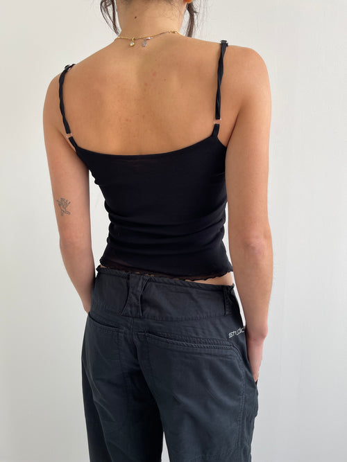 Black double layered mesh cami top