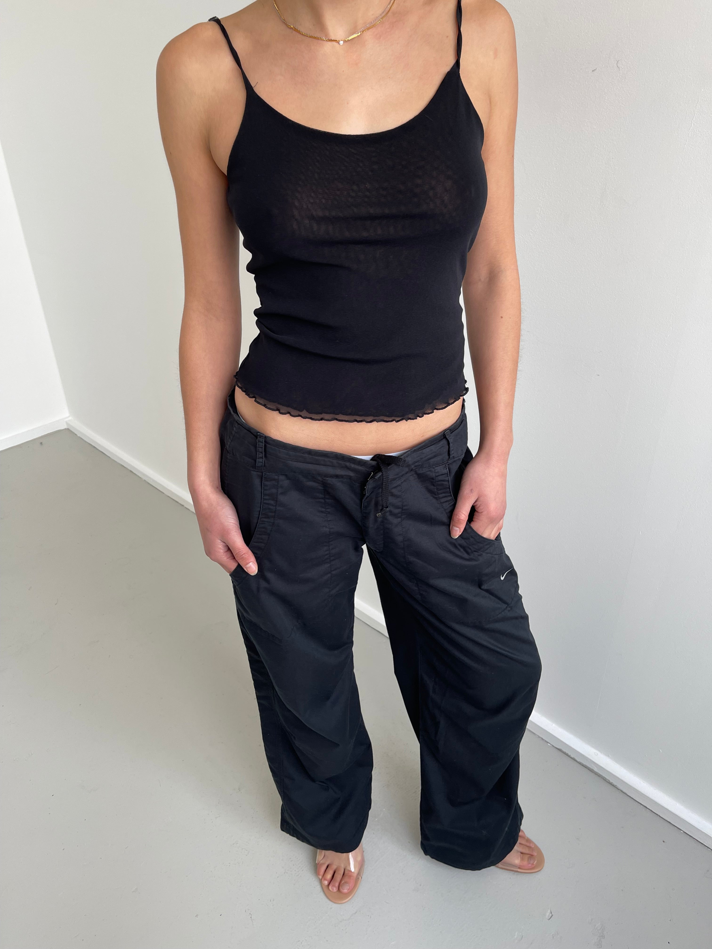 Black double layered mesh cami top