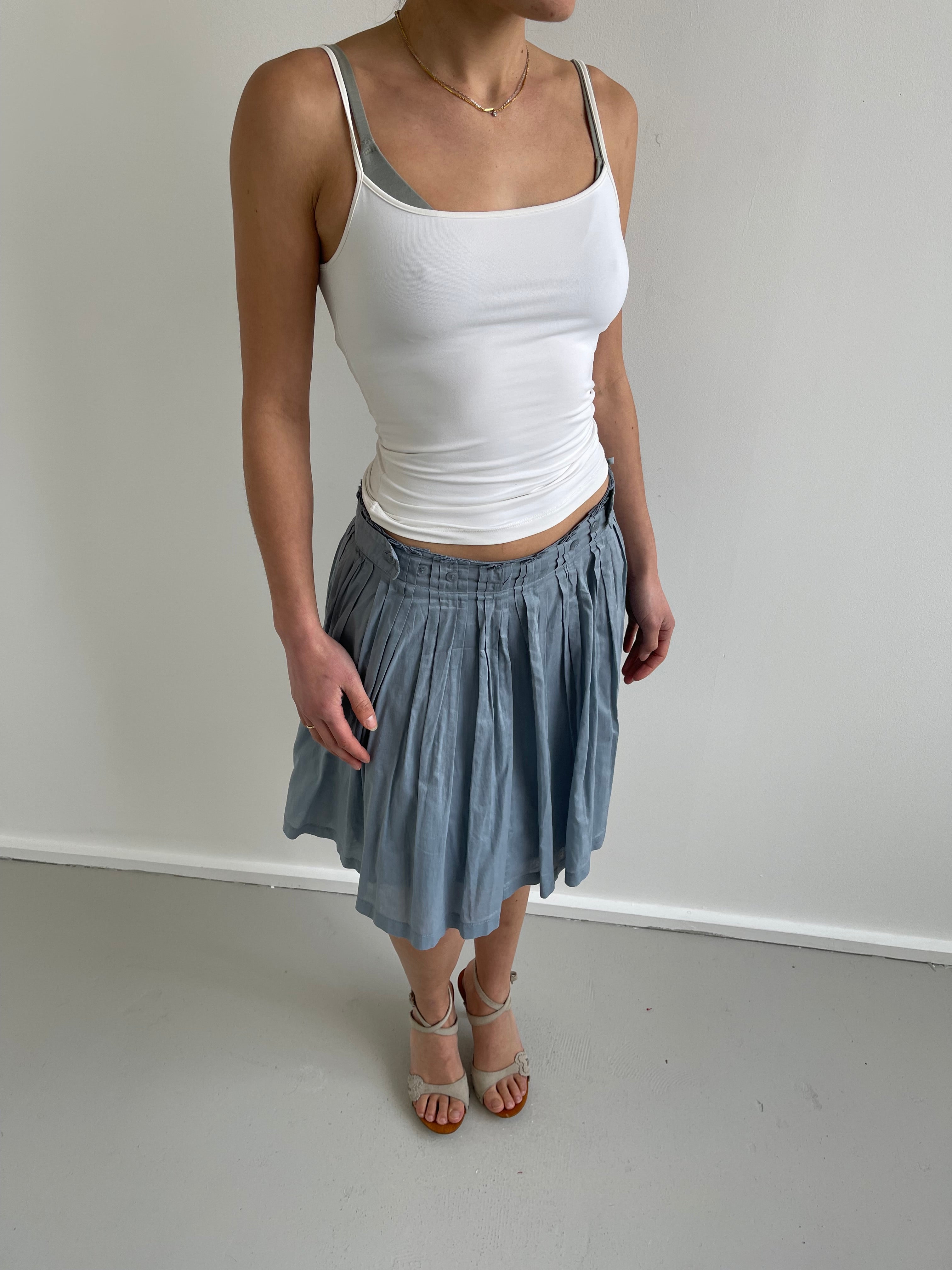 Sisley duck egg blue pleated knee length skirt