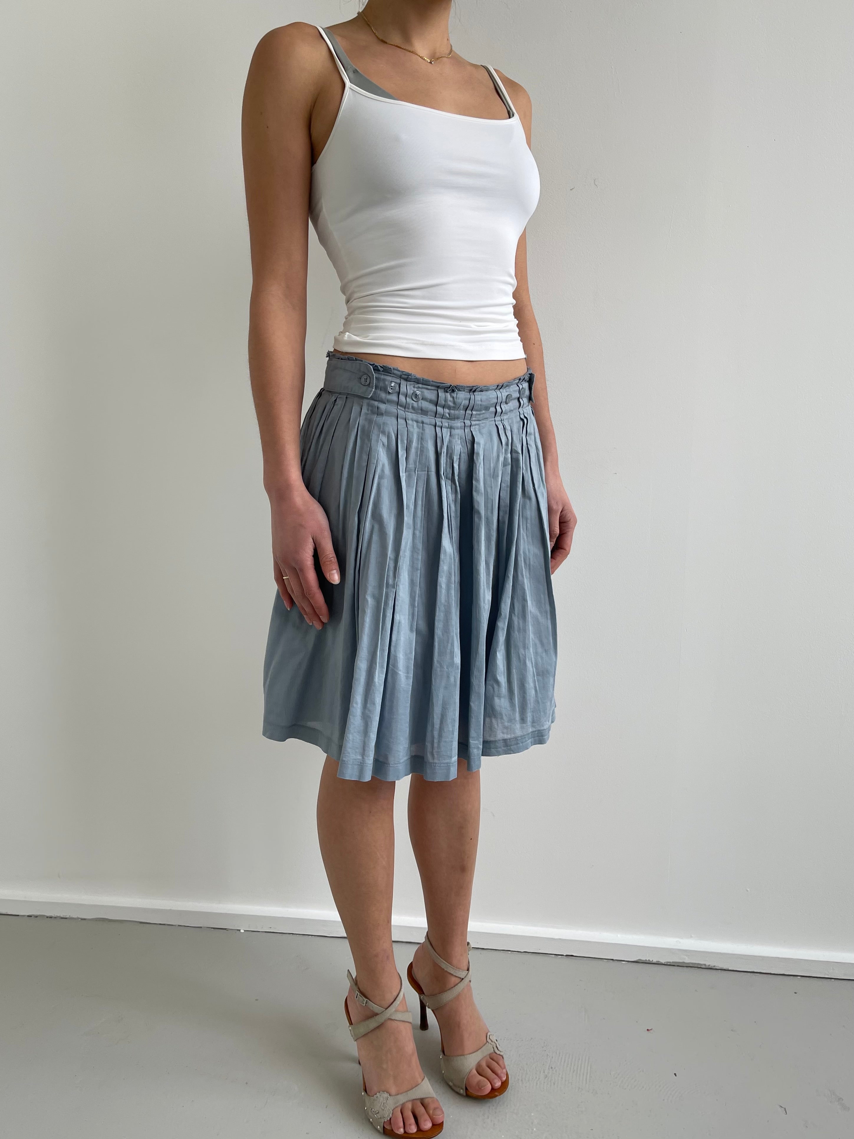 Sisley duck egg blue pleated knee length skirt