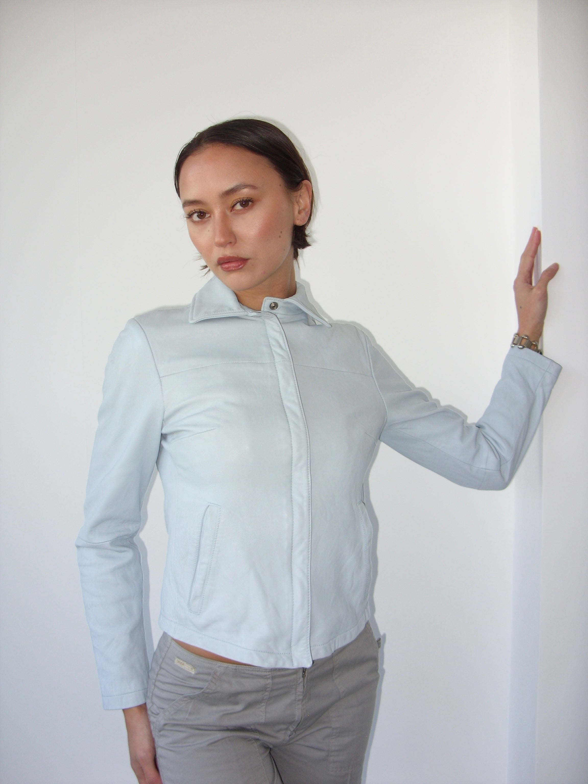 Sisley baby blue leather jacket