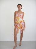 Pink and orange abstract floral floaty dress