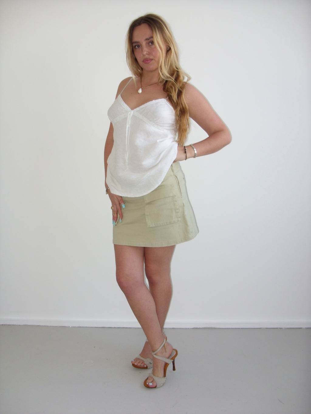 Beige canvas mini skirt