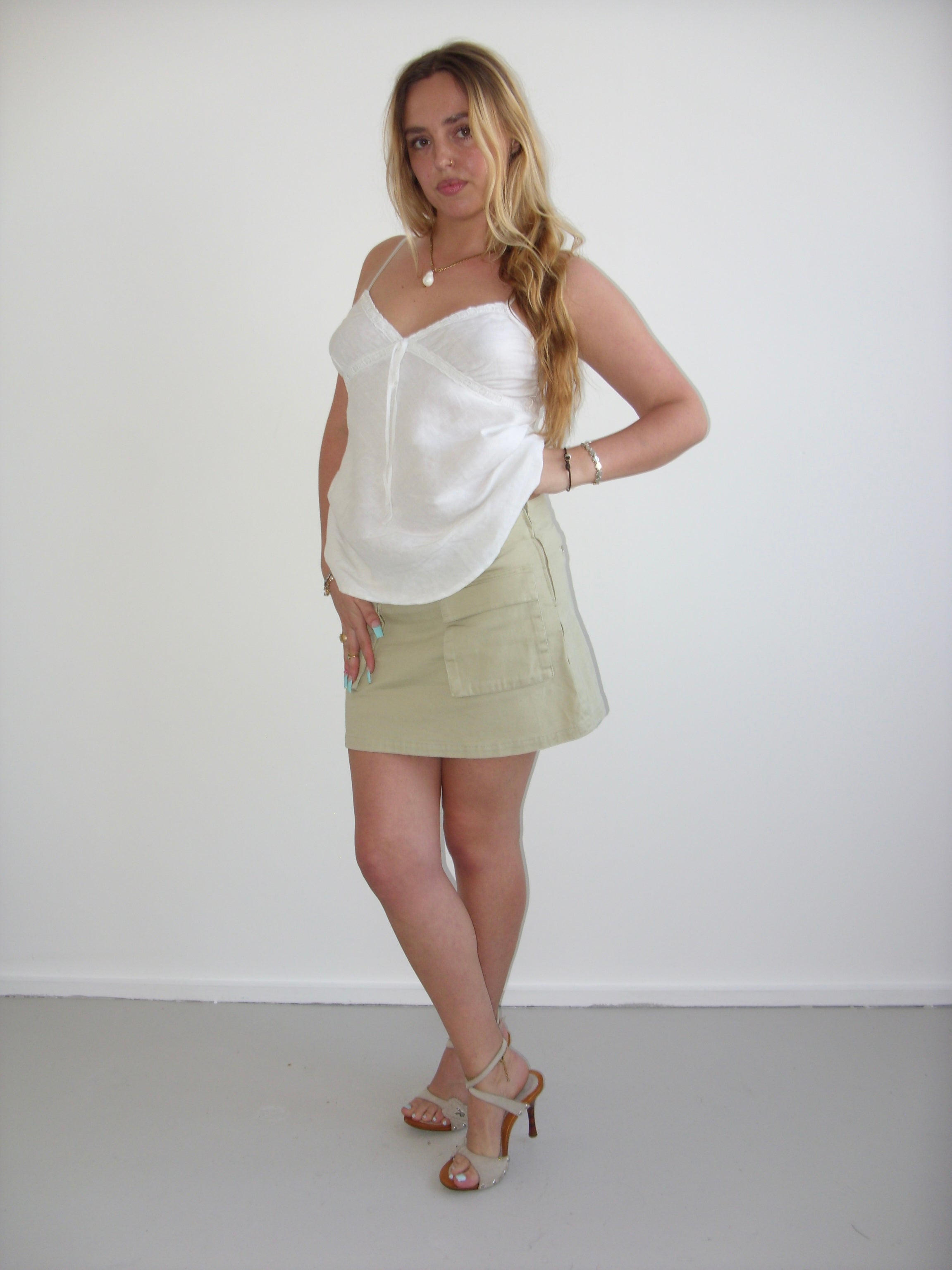 Beige canvas mini skirt