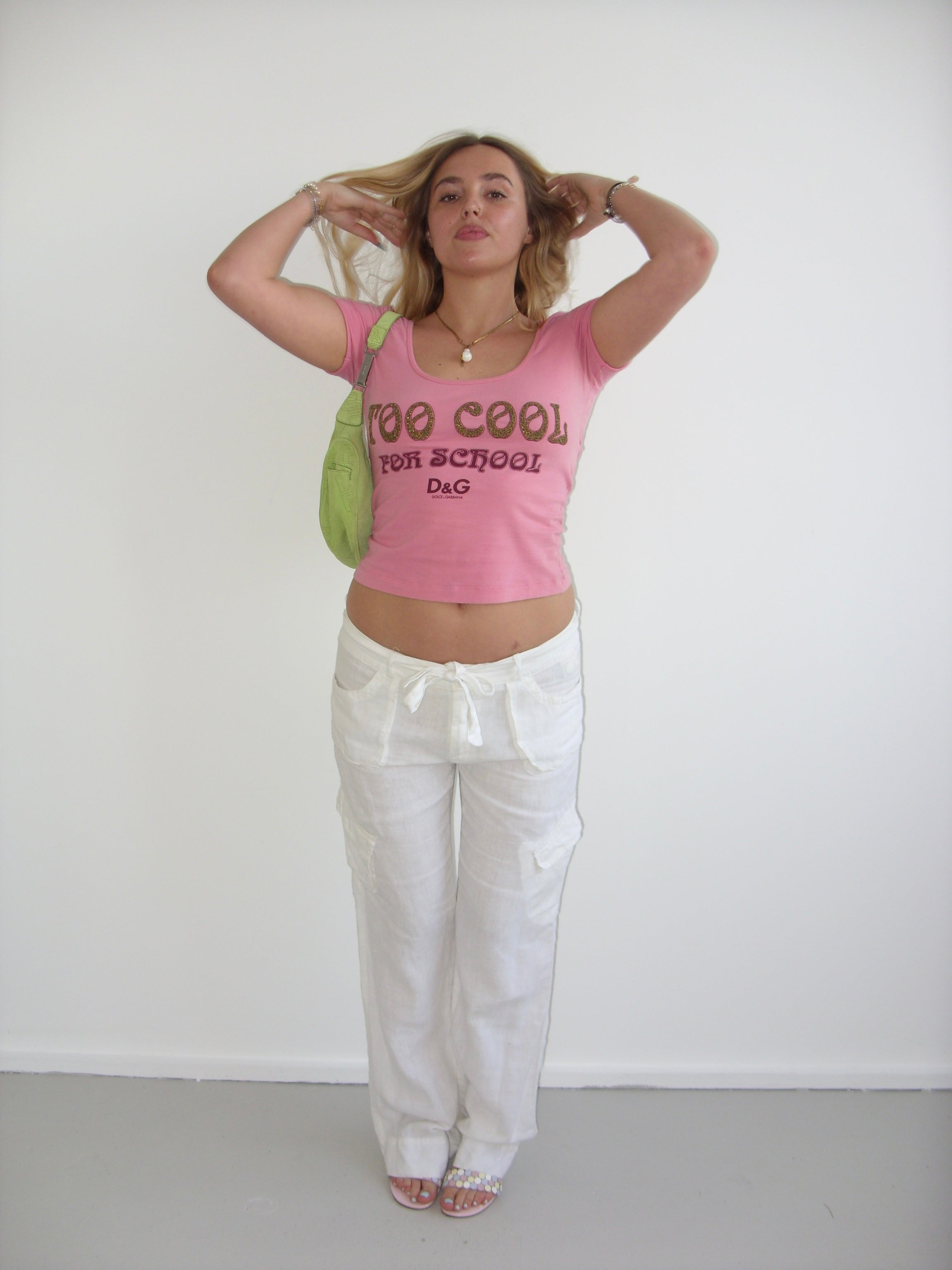 D&G pink 'Too Cool for School' t-shirt with backless detail