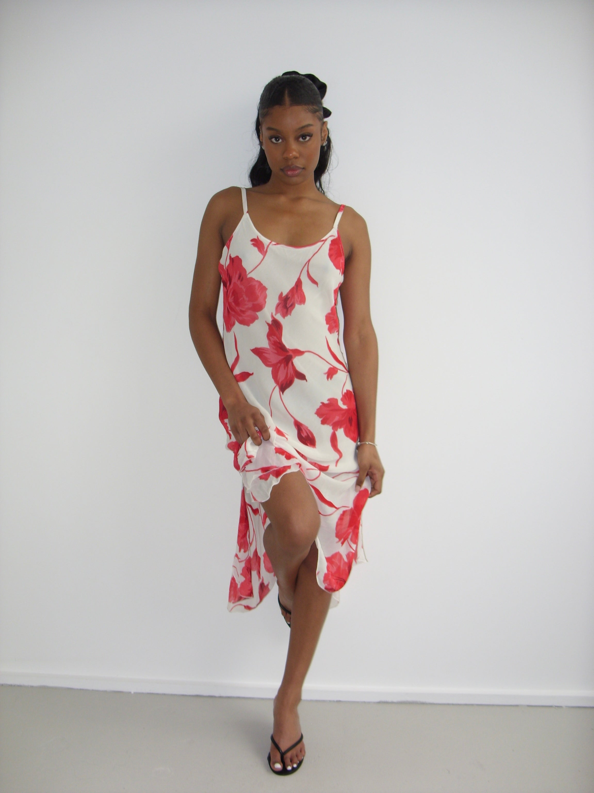 White and red floral dress