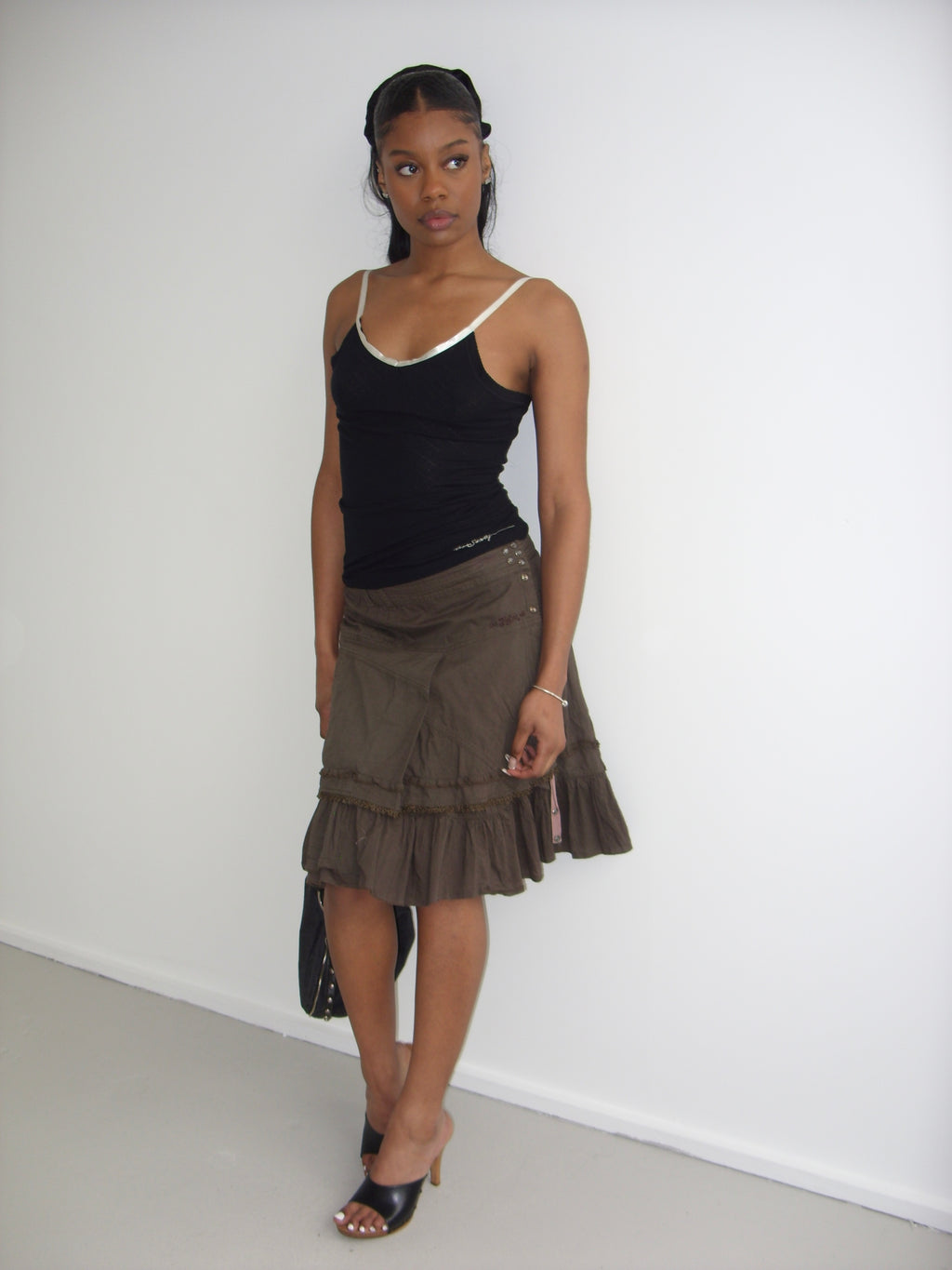 Miss Sixty black fine knit subtly patterned cami top