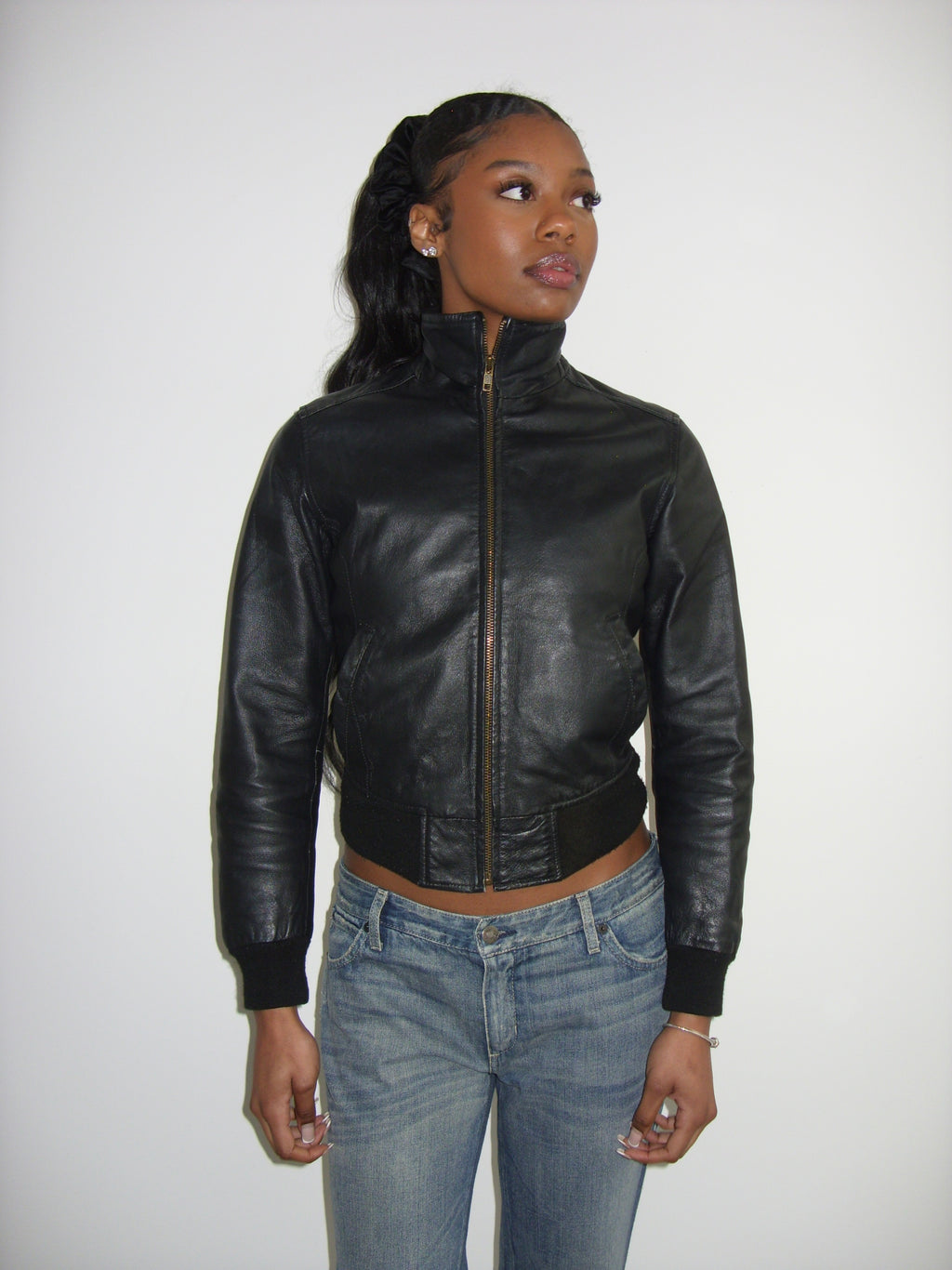Spool vintage black leather bomber jacket