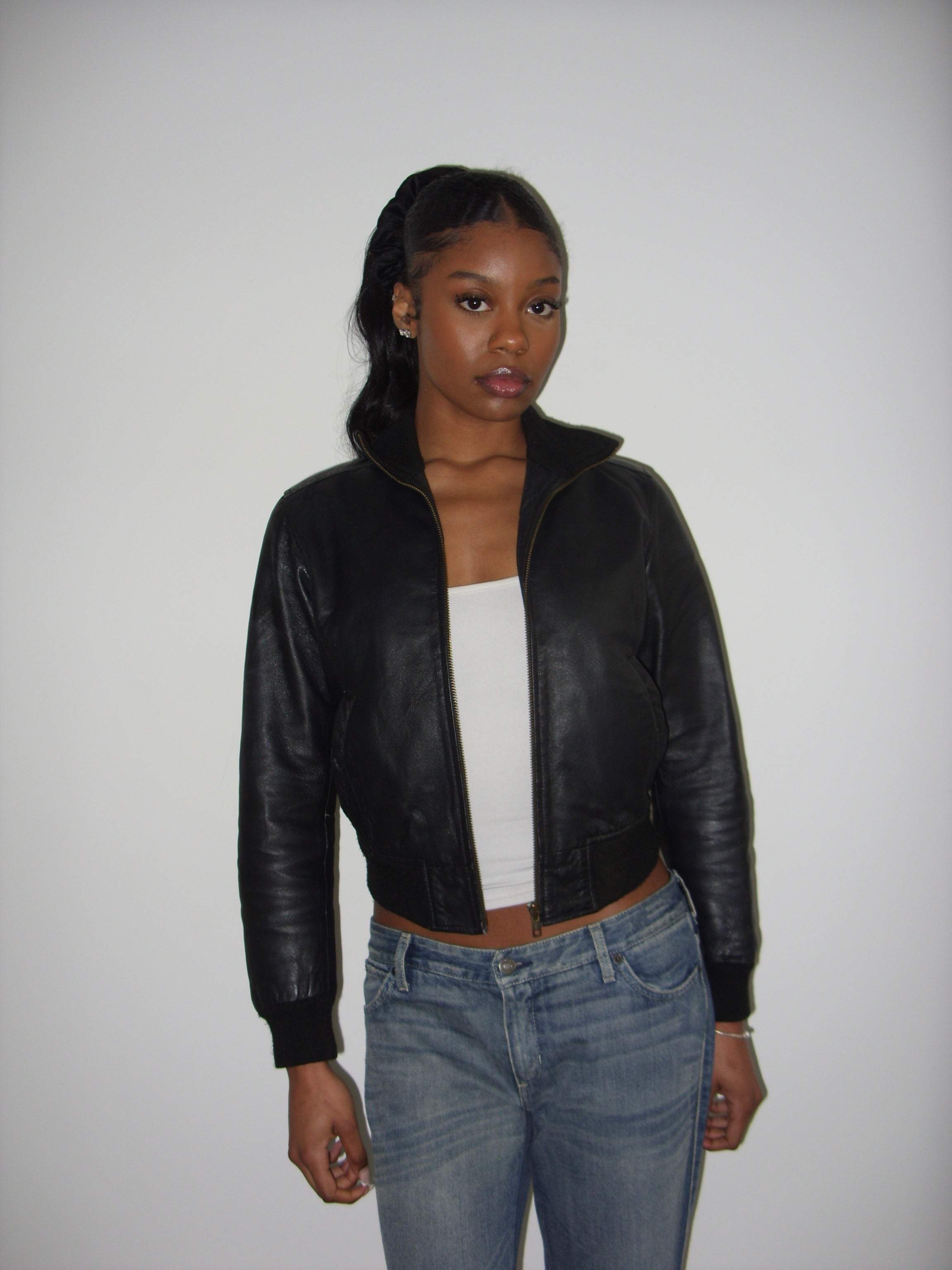 Spool vintage black leather bomber jacket
