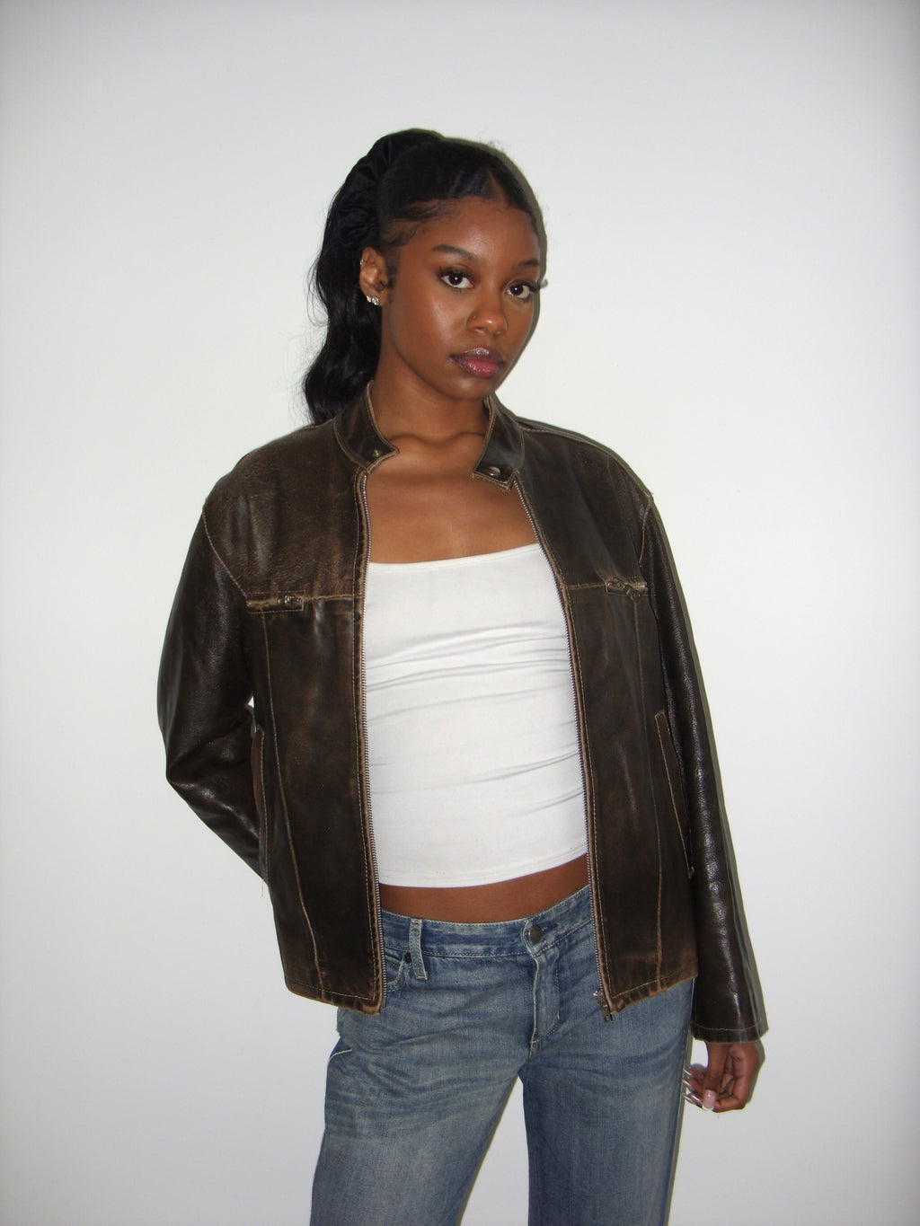 Vintage brown distressed leather jacket