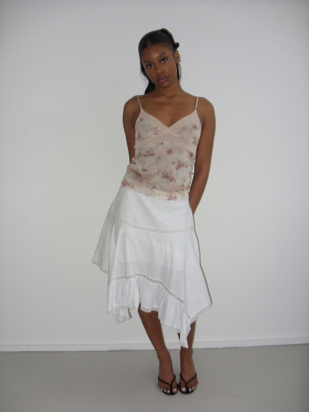 Lovable pink mesh floral cami top