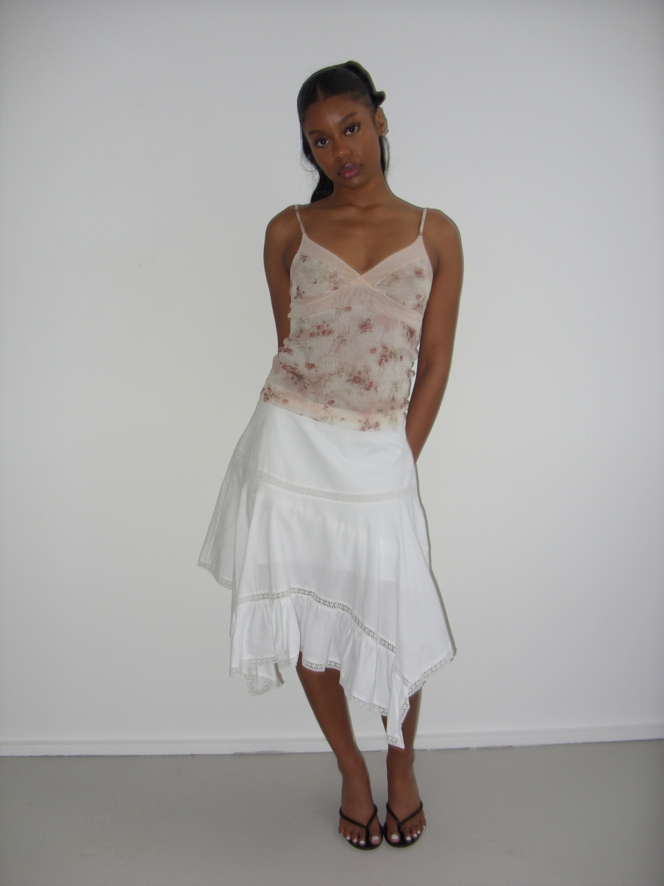 Lovable pink mesh floral cami top