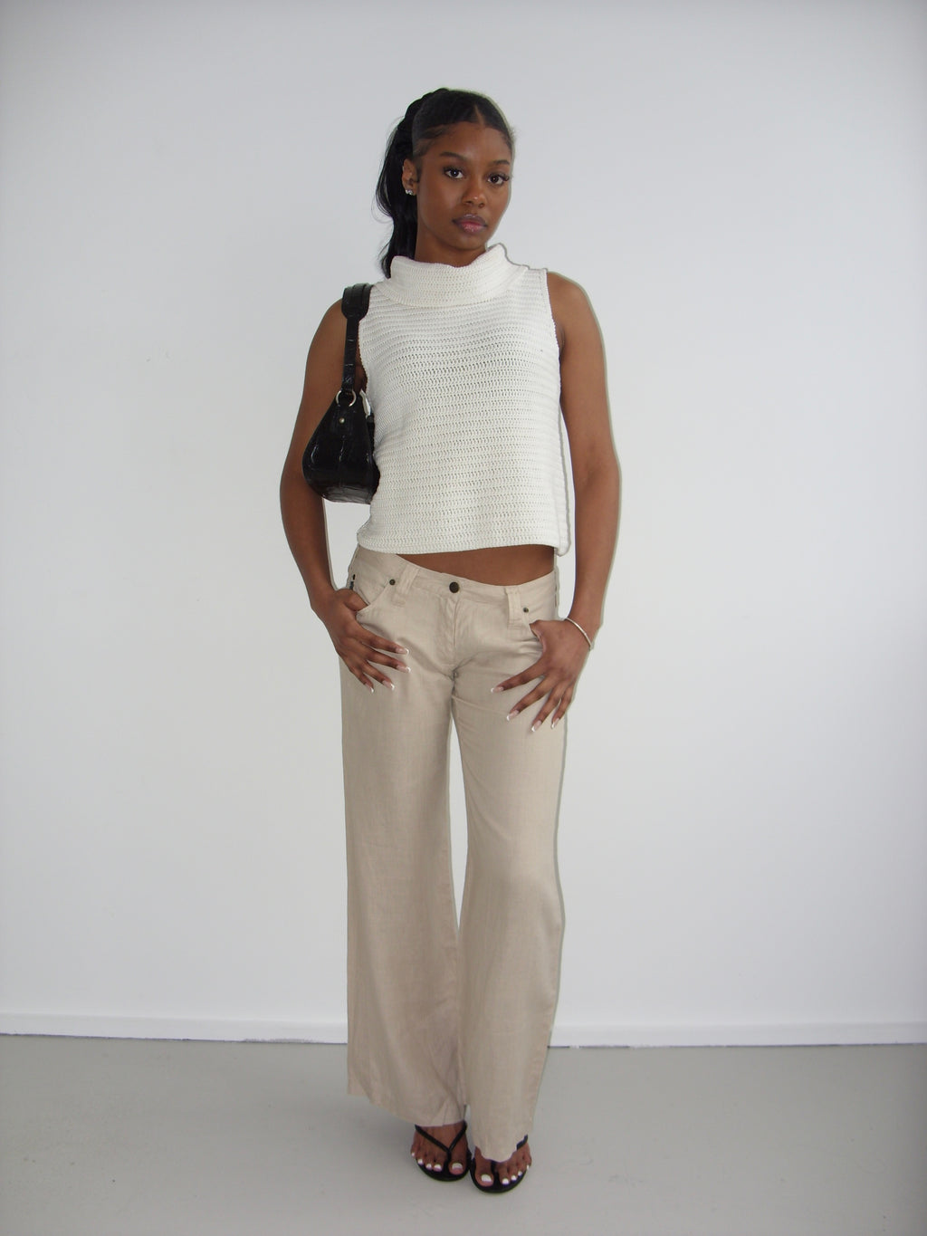 Vintage white knit high neck tank top vest