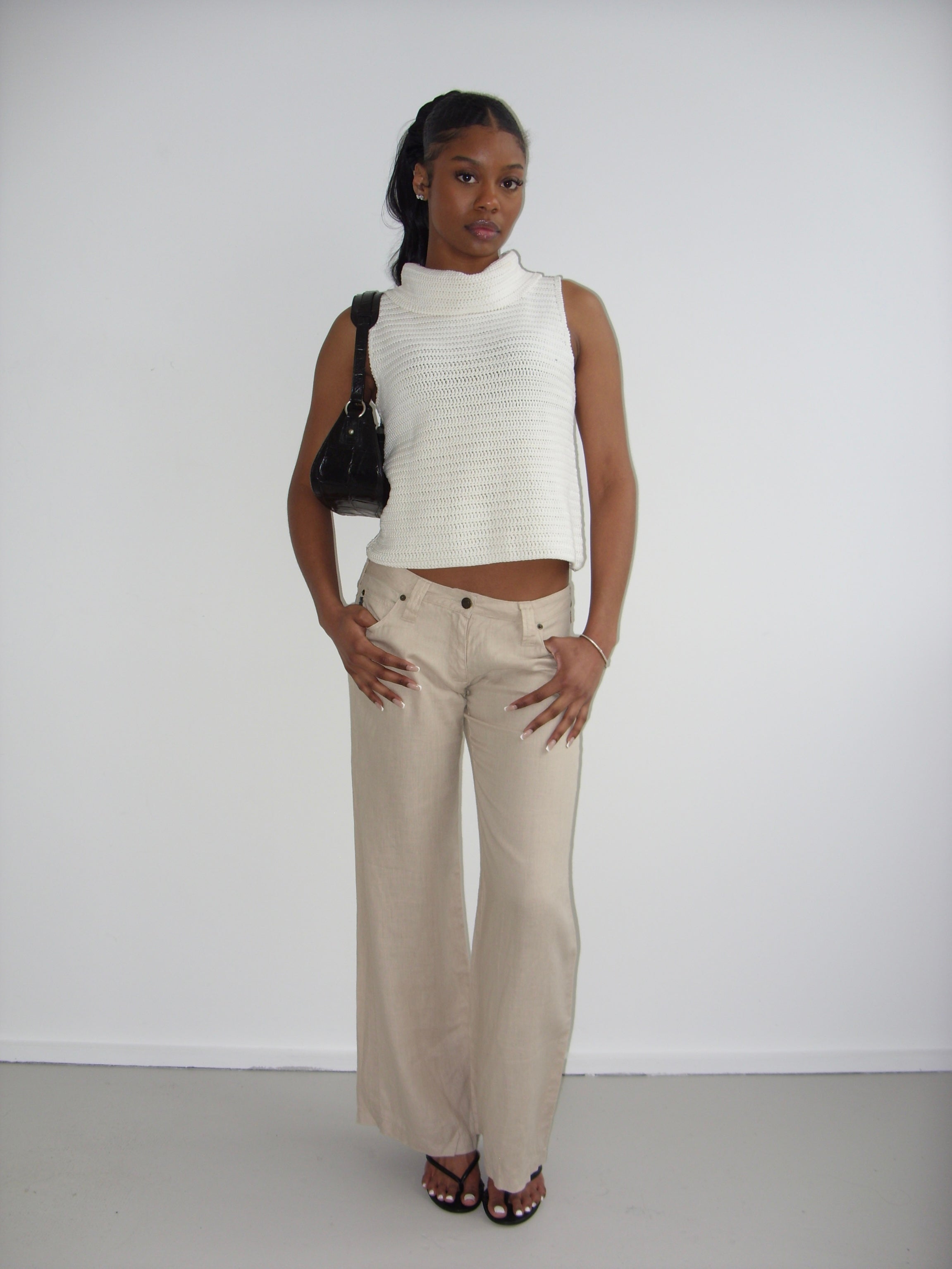 Vintage white knit high neck tank top vest