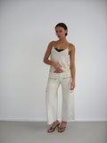 White straight leg cropped trousers