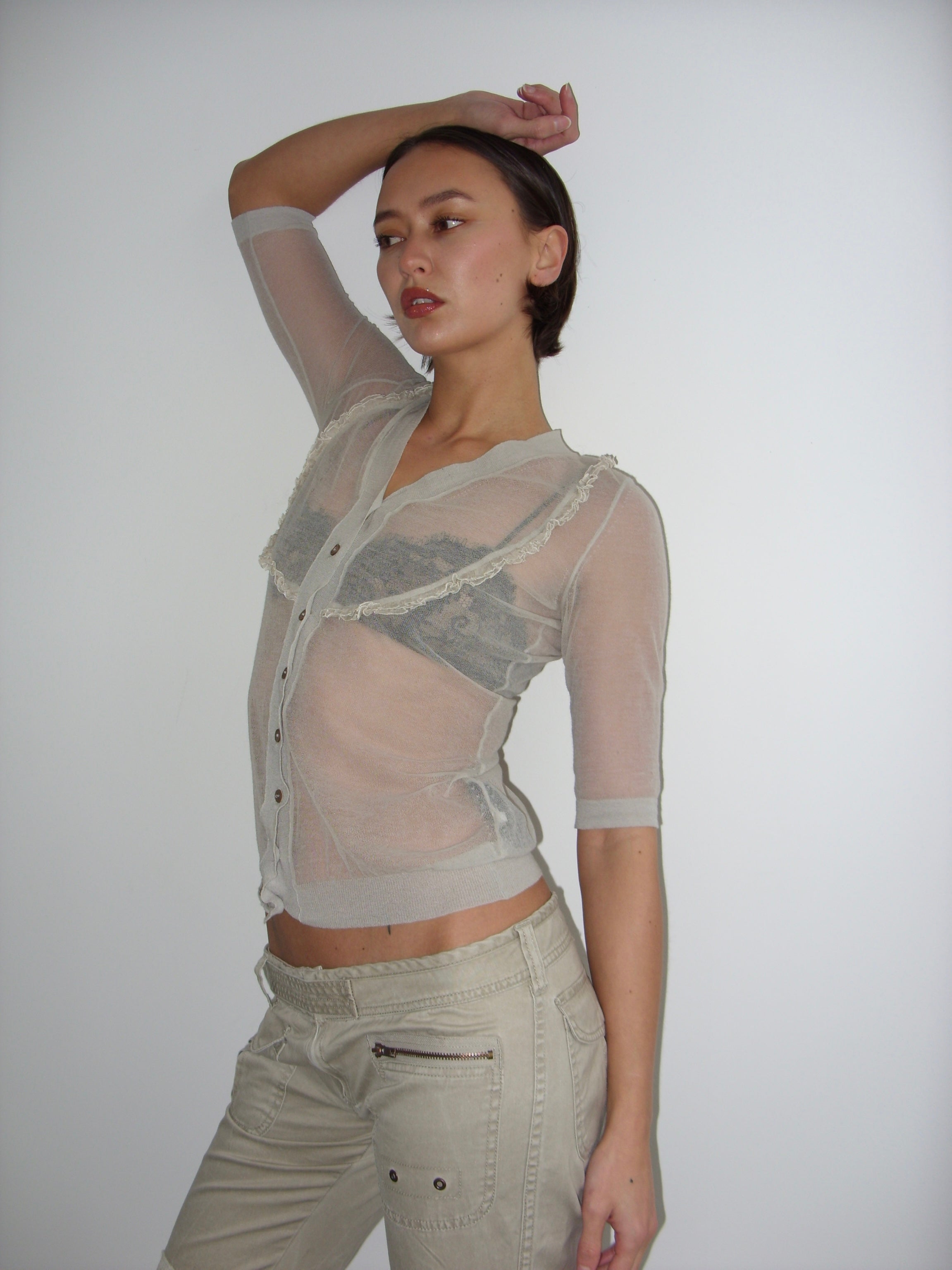 Burberry grey fine knit short sleeved blouse