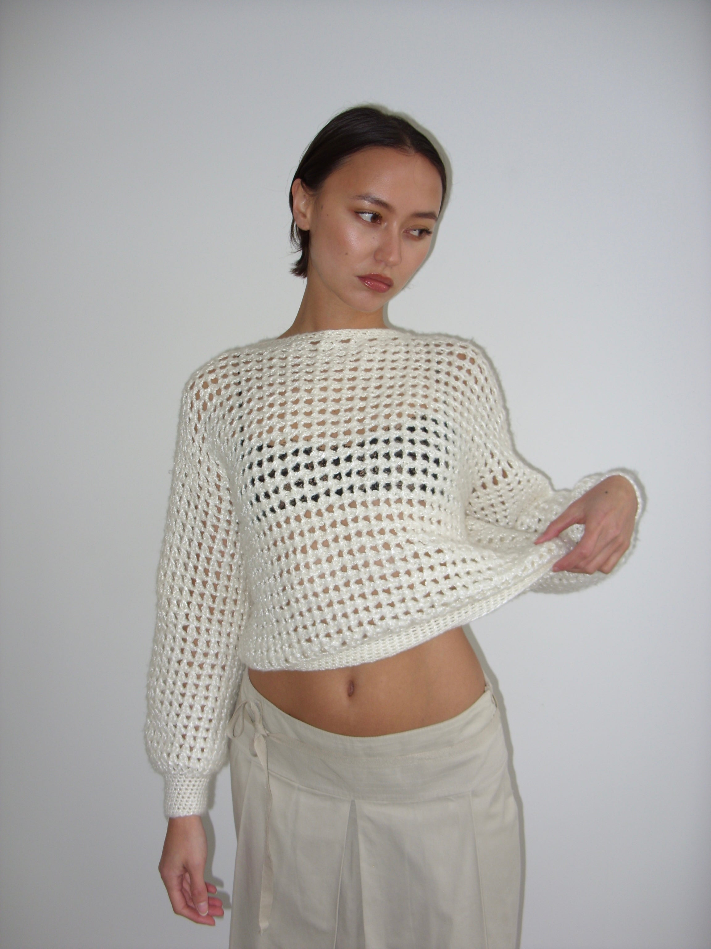 Cream loose knit boat neck jumper