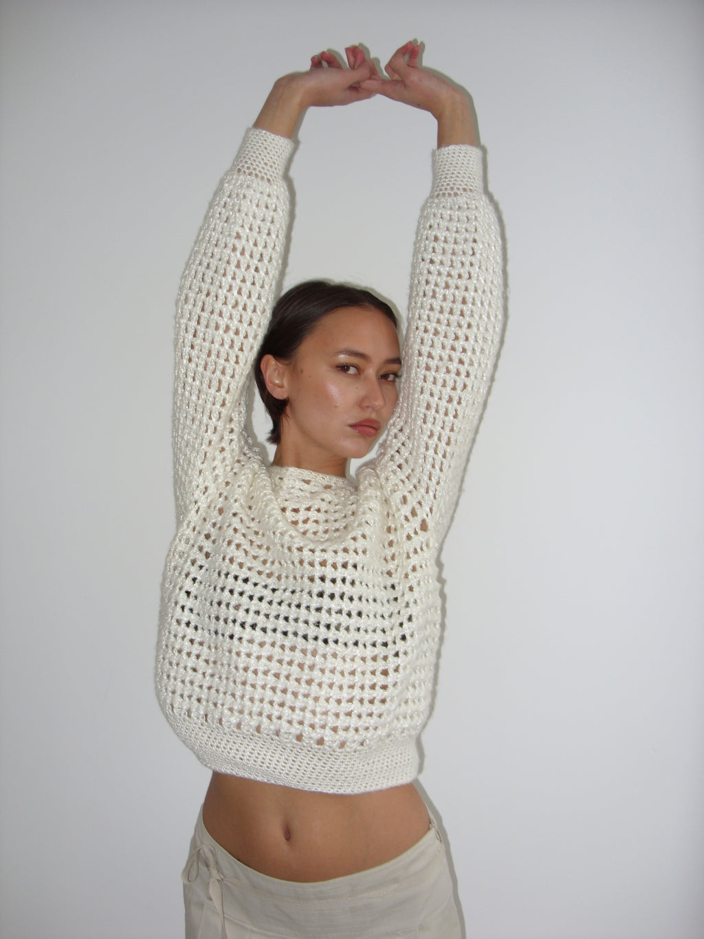 Cream loose knit boat neck jumper