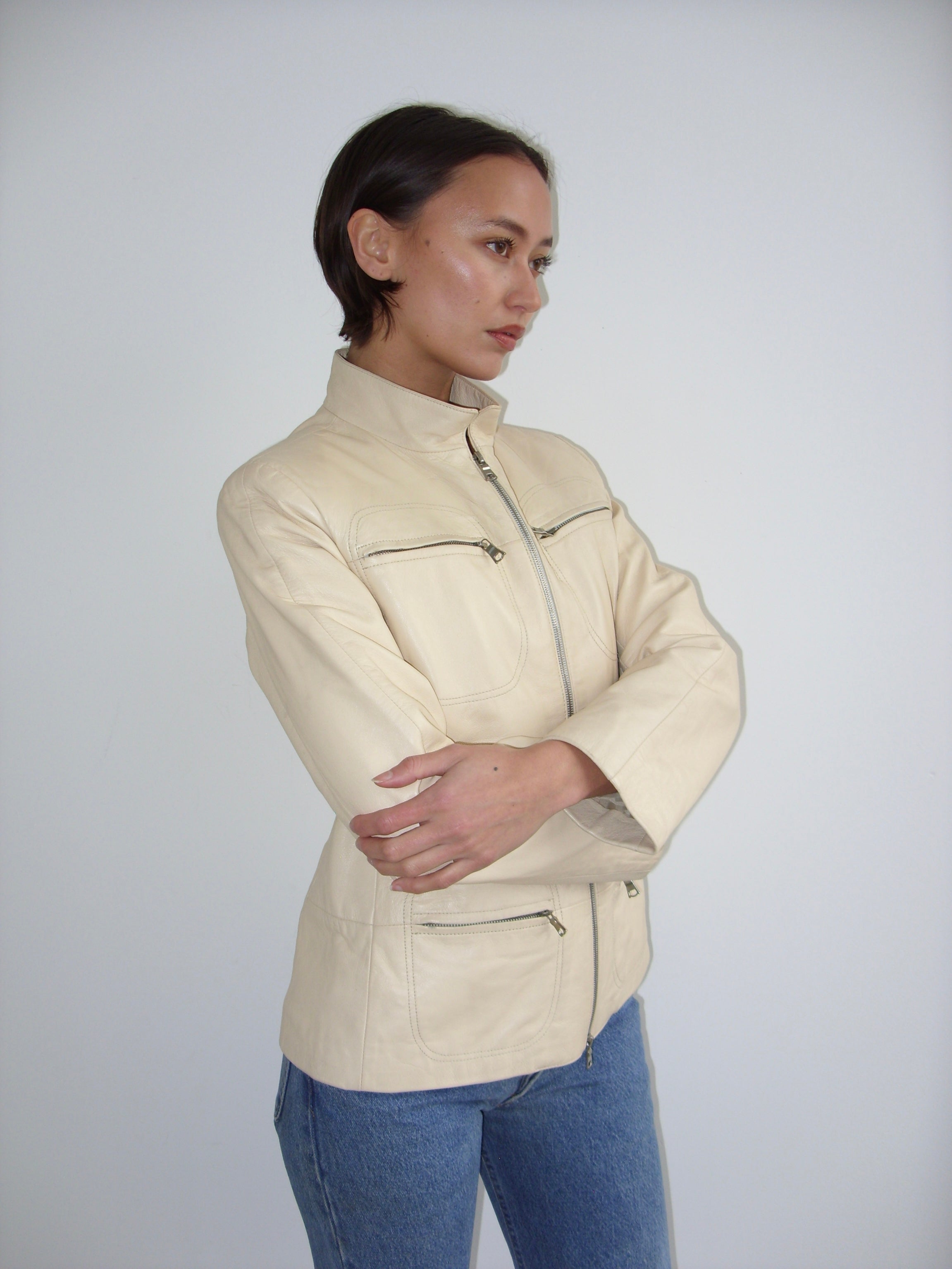 Vintage beige cream leather jacket