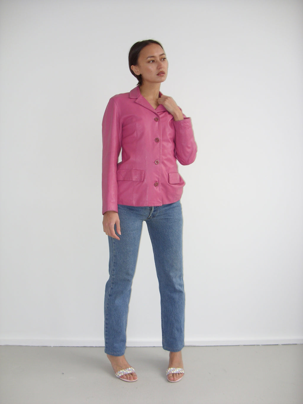 Candy pink leather jacket