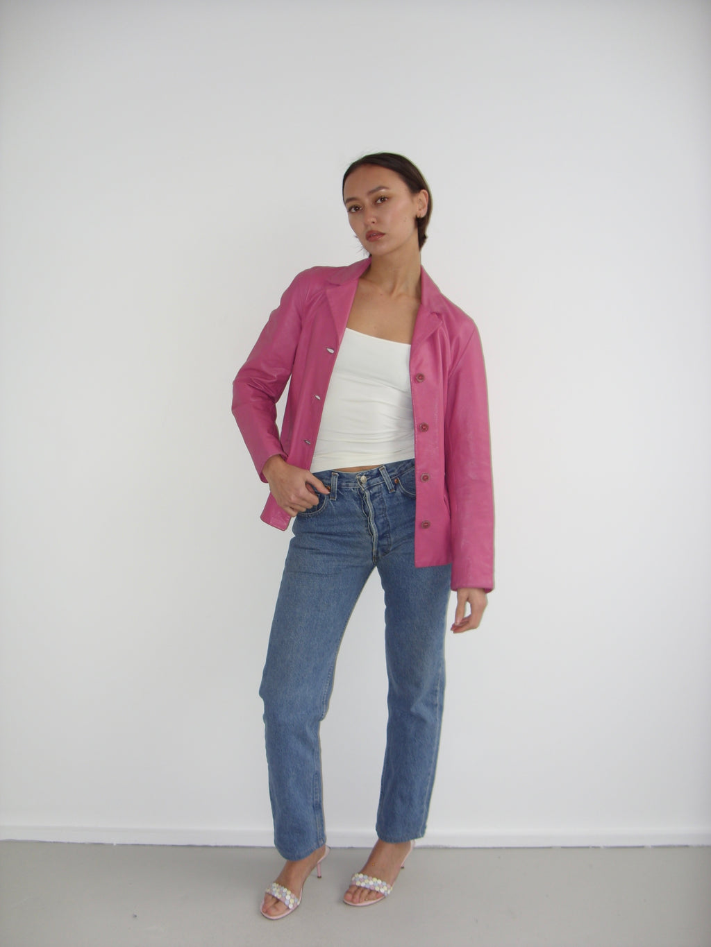 Candy pink leather jacket