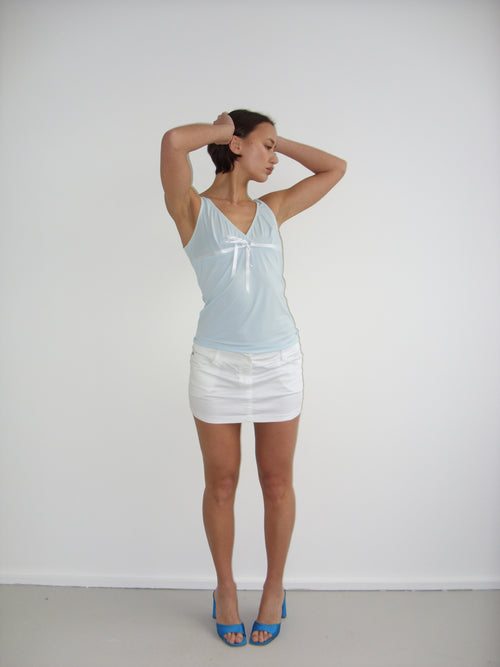 Baby blue cami top with white trims